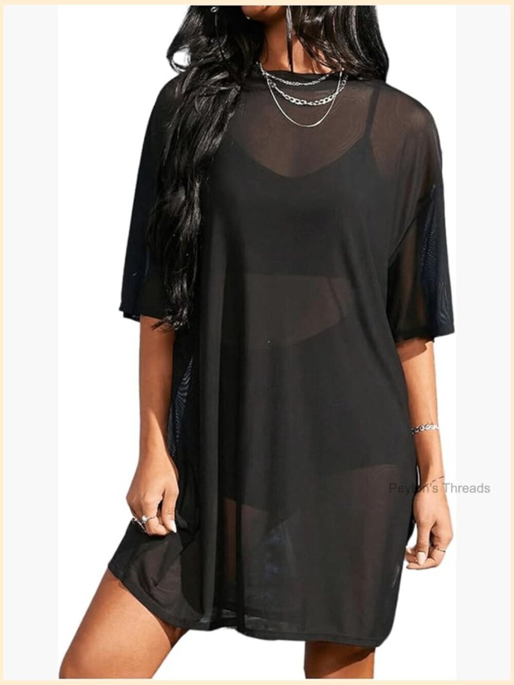 Sheer Mesh Loose Half Sleeve Beach Cover Up Dress